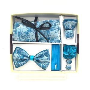 Men's 6 Piece Tie Bow Tie Gift Set Teal Blue